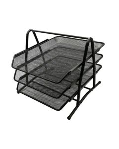 Modern design office metal wire mesh black foldable 3 layers document tray A4 paper tray metal file organizer