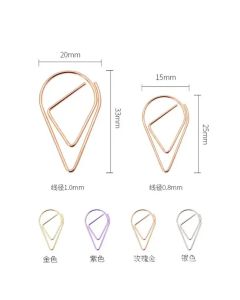 Stationery Office Supplies Cheap Price Metallic Tear Water Drop Shape Bookmark Page Marker Paper Clips